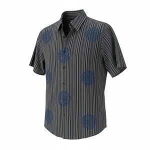 AXIS Men's Striped Black Blue Shirt & Blue Embroidered Short Sleeve Size M